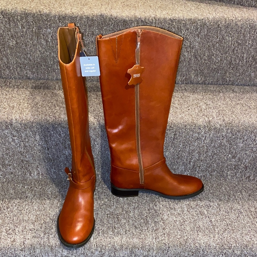 🤎🧡🤎NWT On the 34th Cognac Genuine Leather Tall Riding Boots